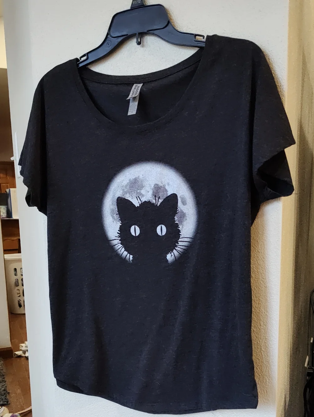 Next Level Apparel Black Tee with Cat Silhouette & Moon Graphic